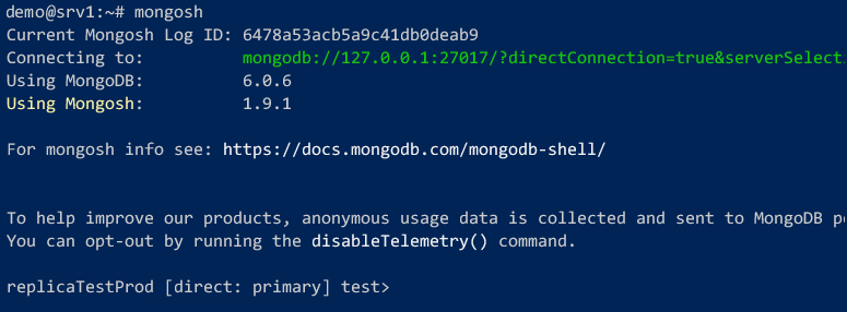 Connecting to the MongoDB server on srv1