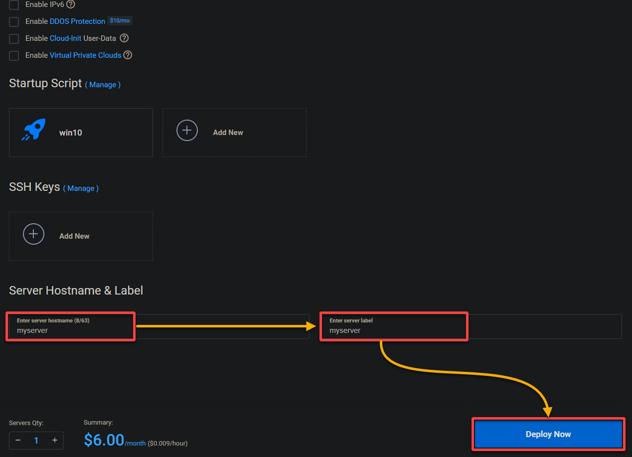 Deploying the Vultr VPS server