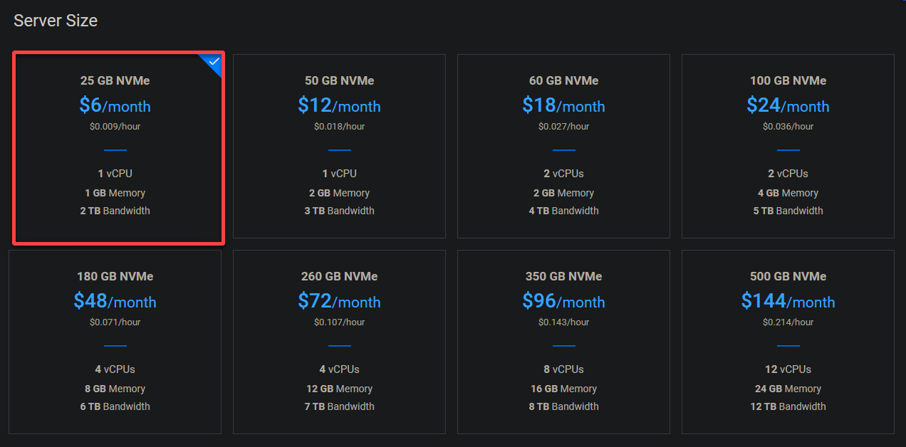 Selecting an appropriate server size