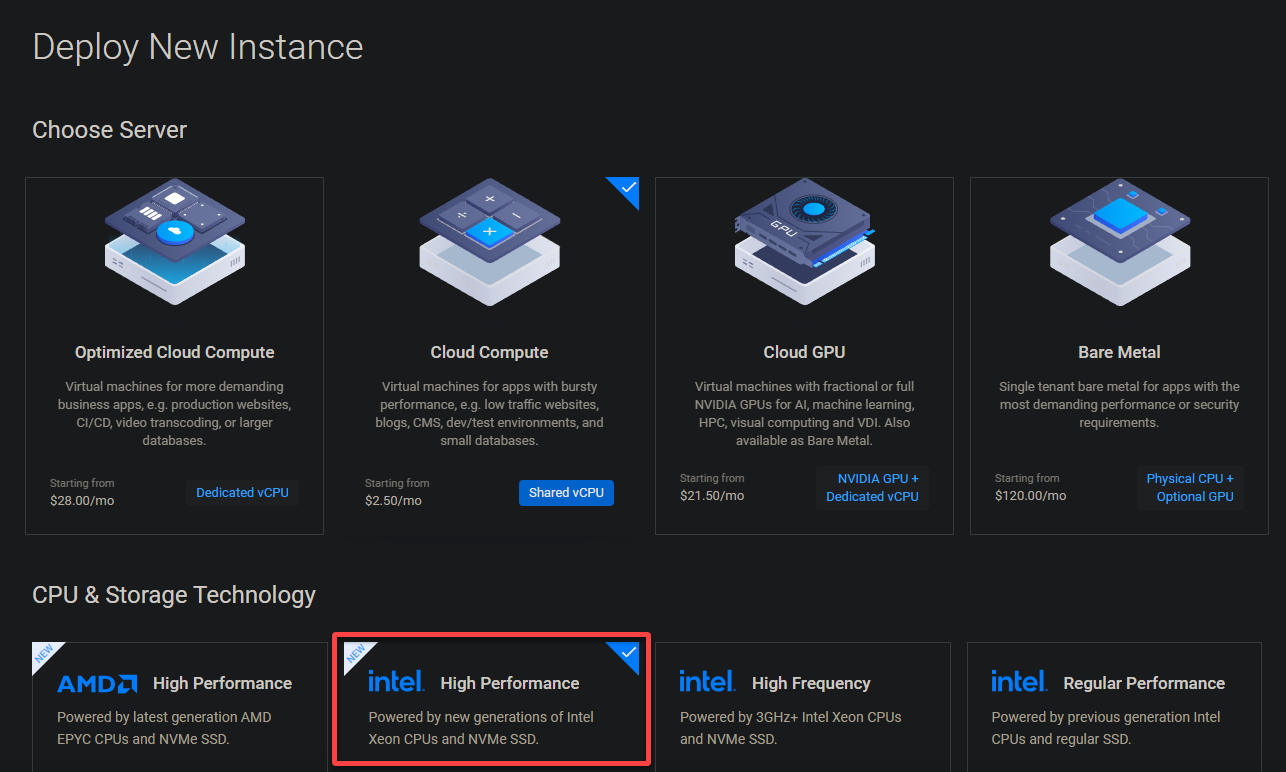 Choosing a processor type, and technology for the VPS server