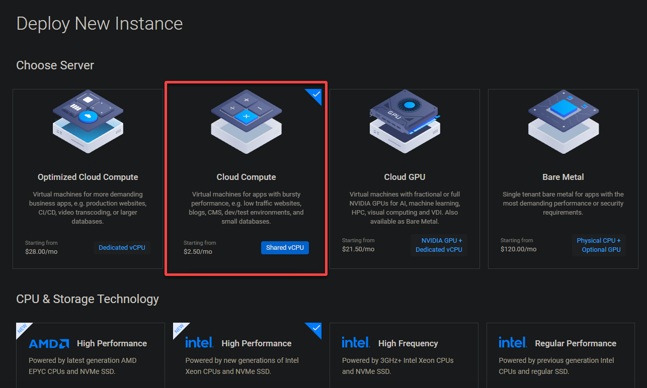 Choosing a VPS Server type