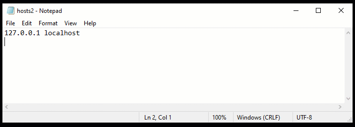 Saving changes to the hosts2 file 