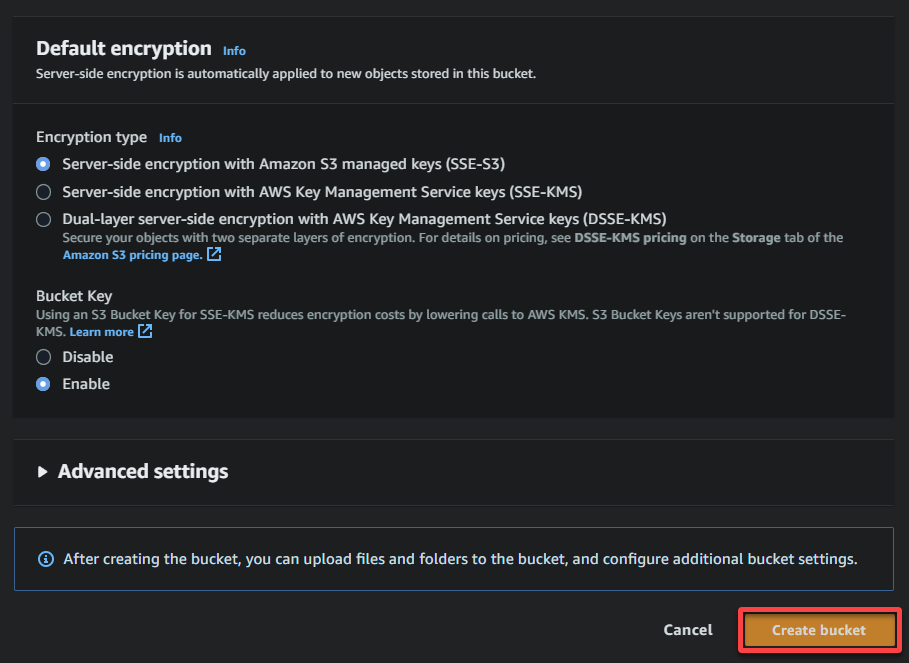 Creating the newly-configured S3 bucket