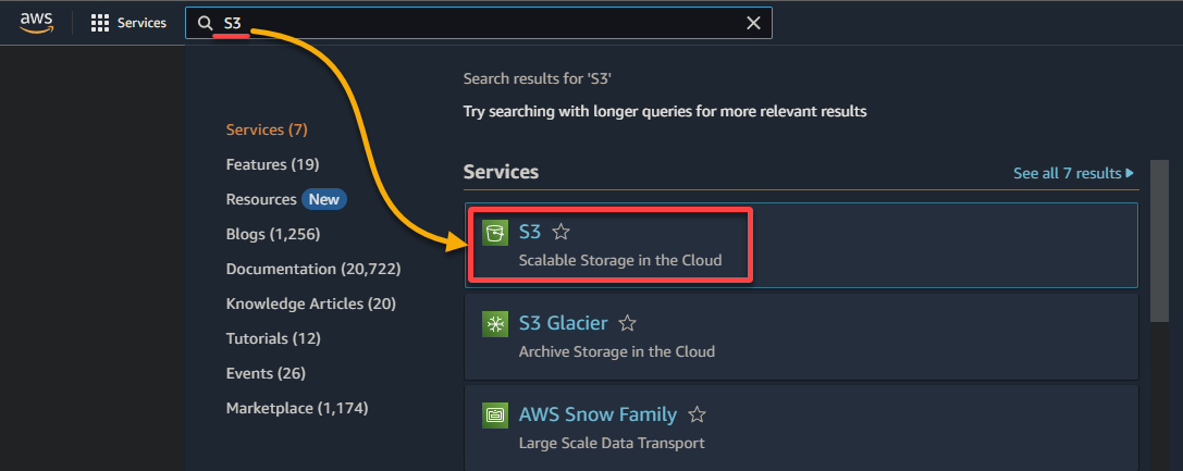 Accessing the S3 console