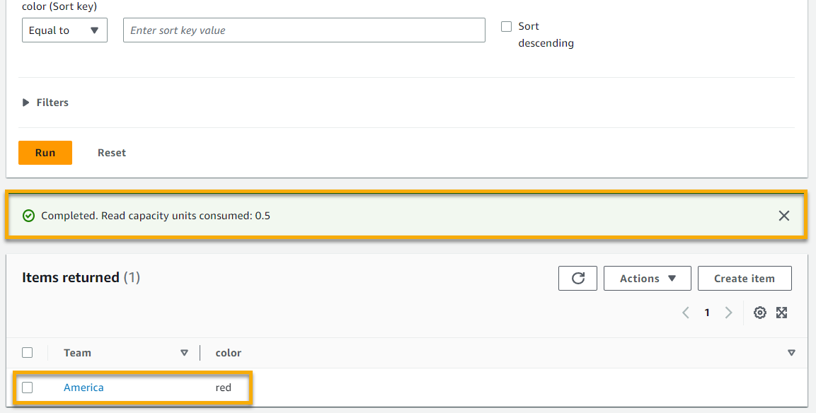 Retrieving the results of the DynamoDB table