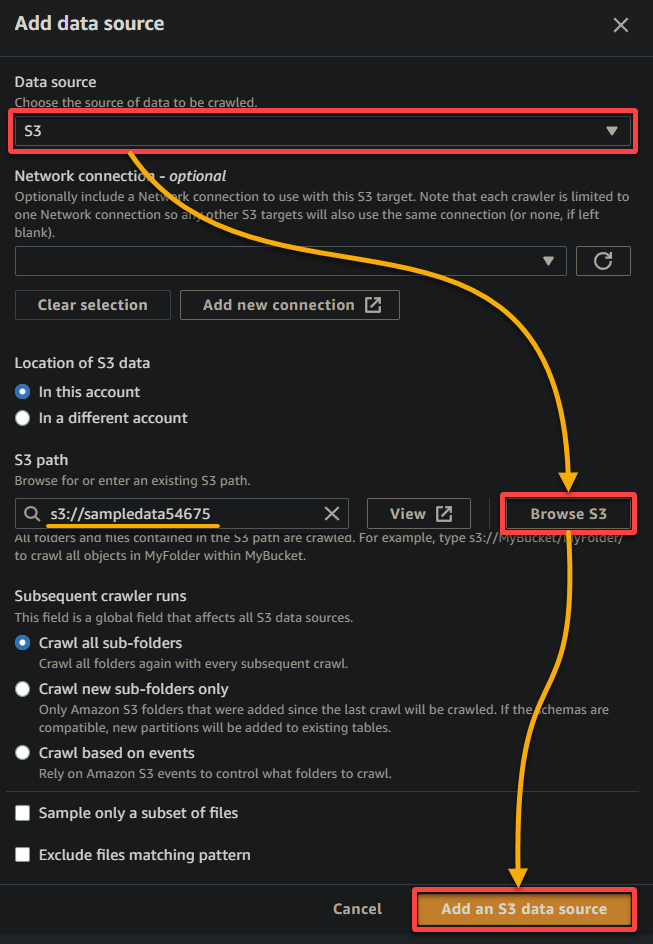 Adding an S3 data source