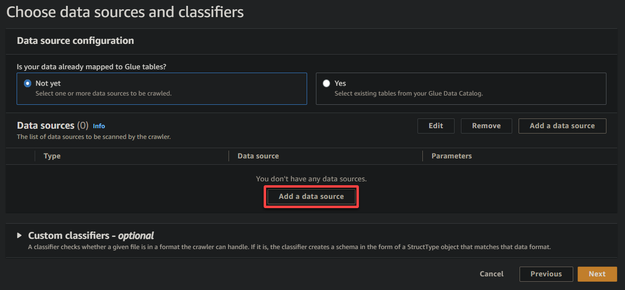 Initiating adding a data source