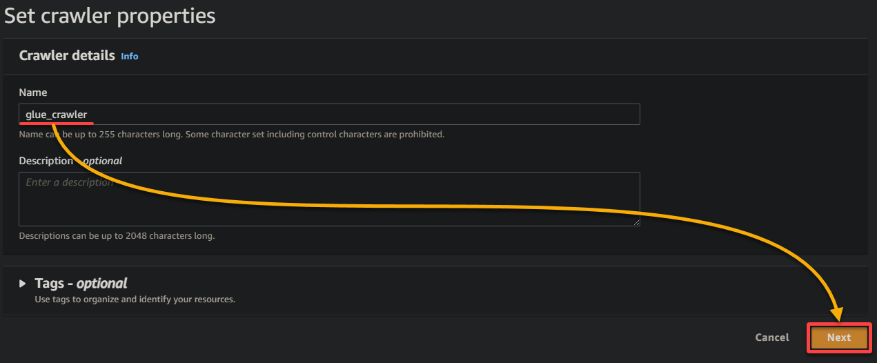 Setting the crawler name and description