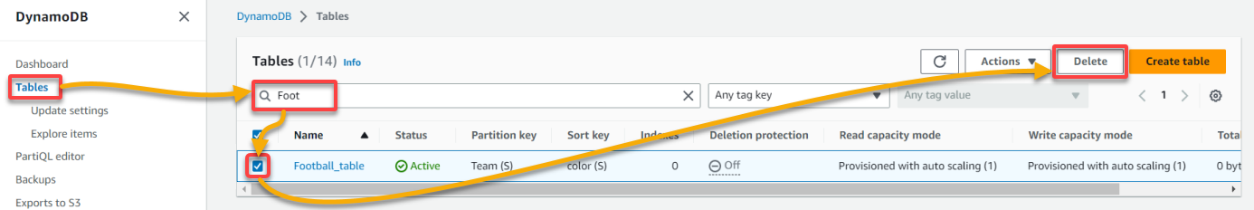 Selecting a table to delete