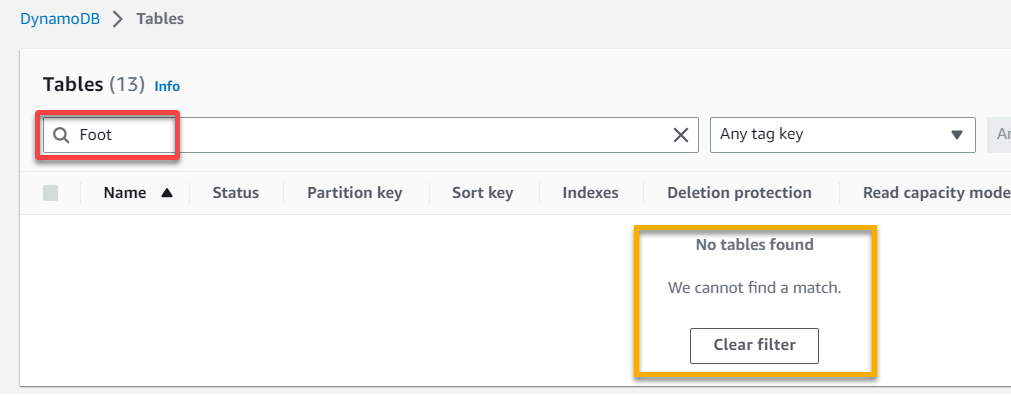 Verifying the table has been successfully deleted