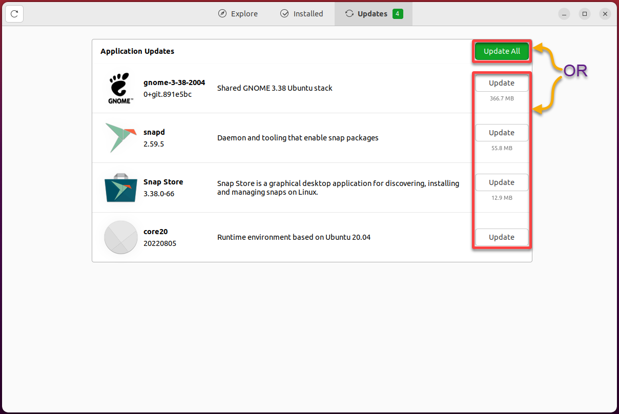 Updating installed software packages