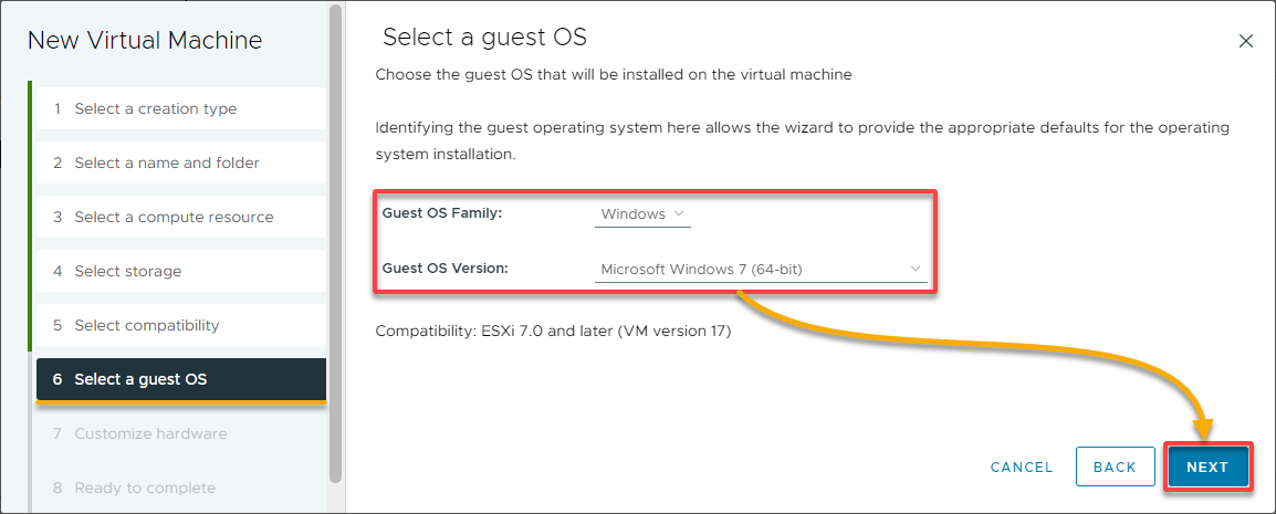 Specifying the guest OS family and version