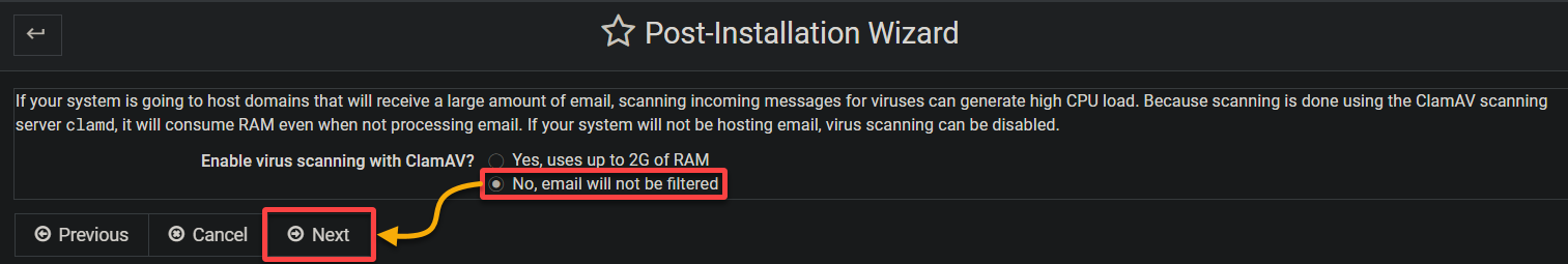 Disabling ClamAV virus scanning