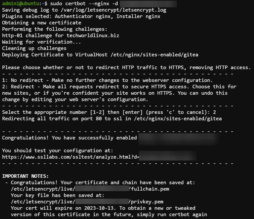 Generating and installing an SSL certificate for a specified domain