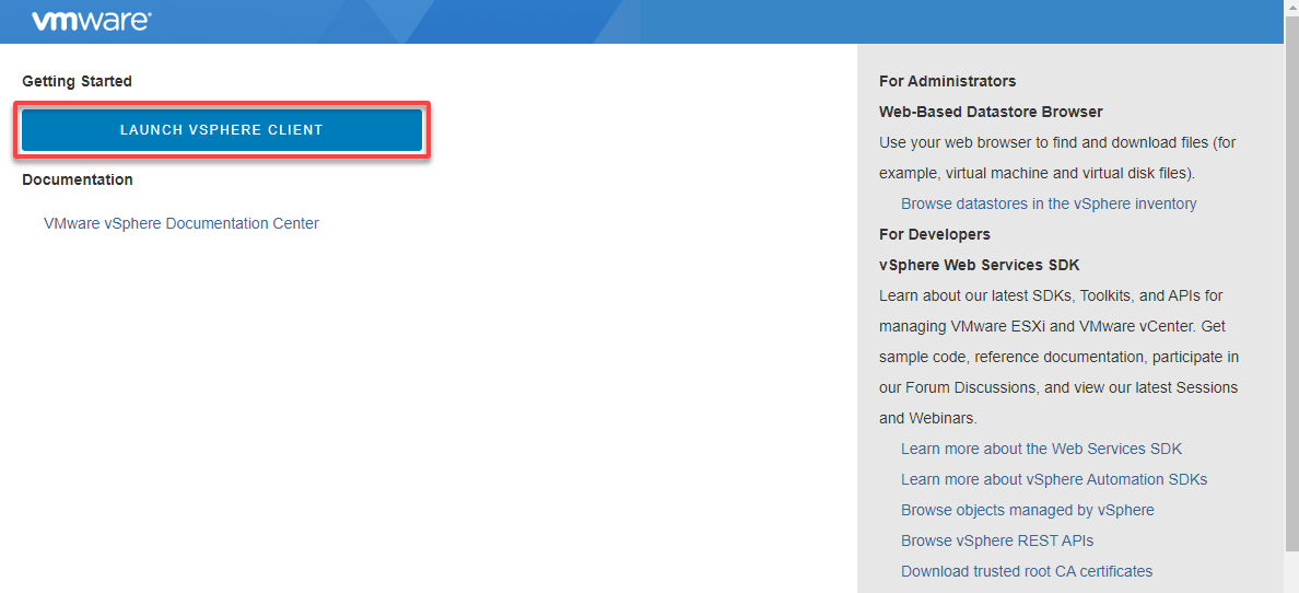 Accessing the VMware vCenter Server IP address or hostname