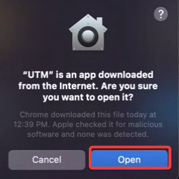 Authorizing the launching of UTM Mac
