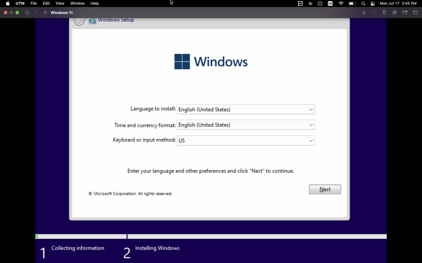 Installing the Windows OS on the VM 