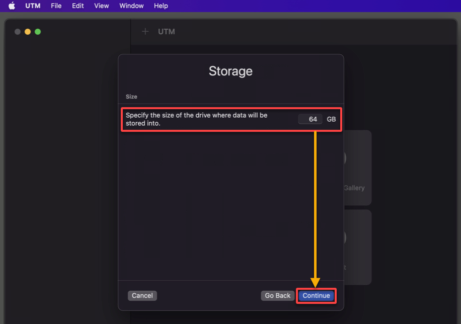 Setting the size of the virtual drive