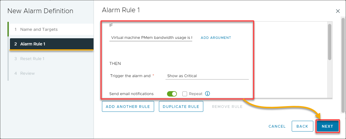 Setting the alarm rules