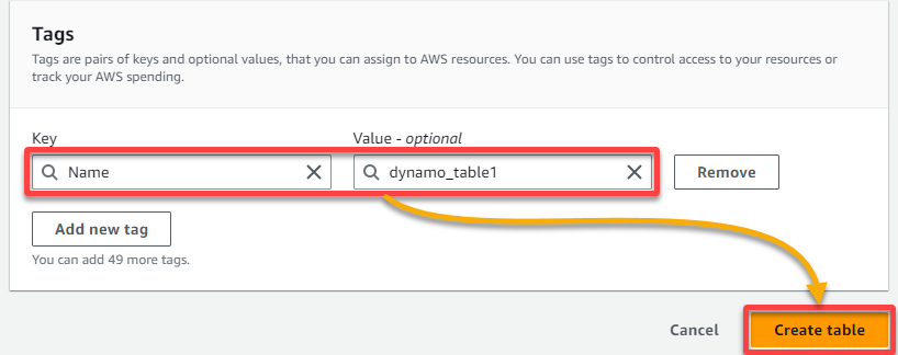 Adding tags and creating the DynamoDB table