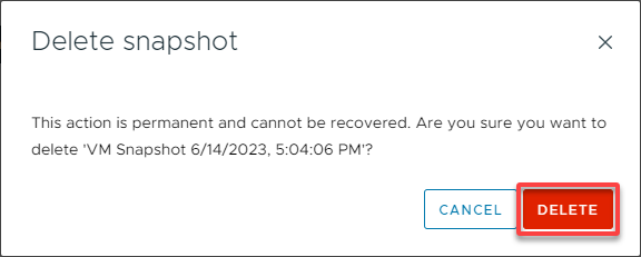 Confirming deleting the selected snapshot