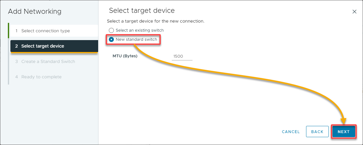 Setting a target device for a new virtual switch