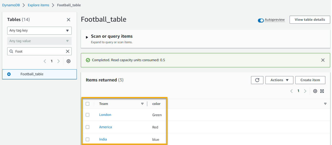 Viewing all data in the DynamoDB table