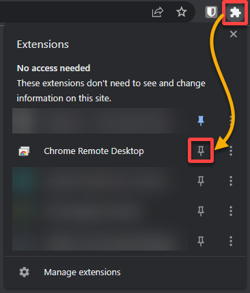 Pinning the Chrome Remote Access extension