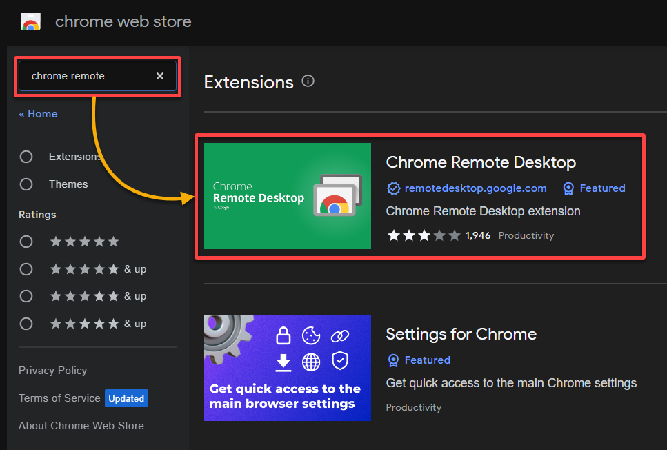 chrome remote desktop access - Searching for the Chrome Remote Access extension