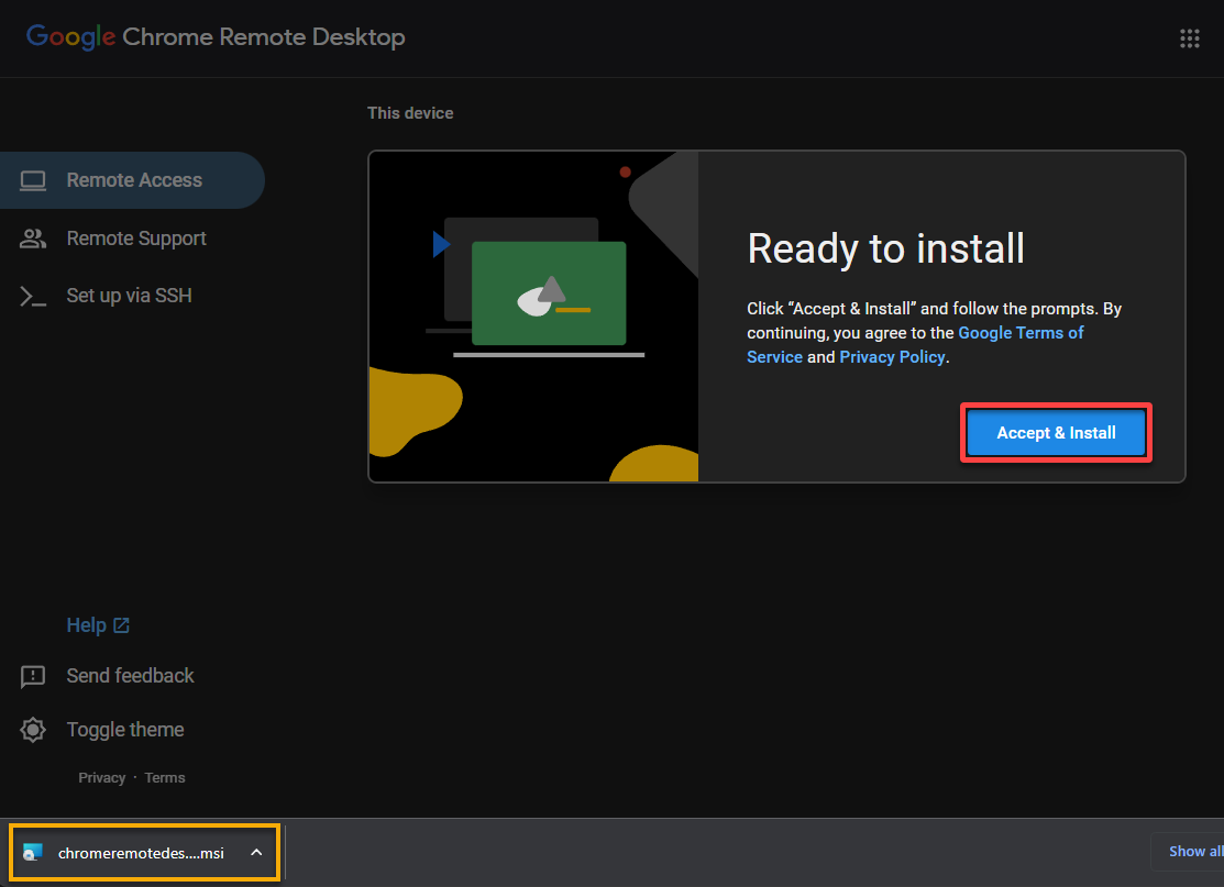 Installing the Chrome Remote Desktop software