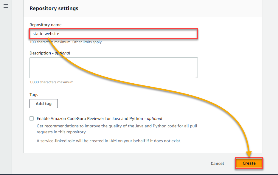 Creating the new CodeCommit repository