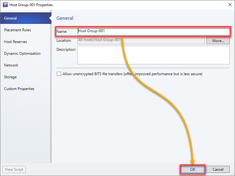 Changing the host group’s general settings