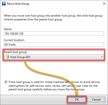 Selecting the destination host group