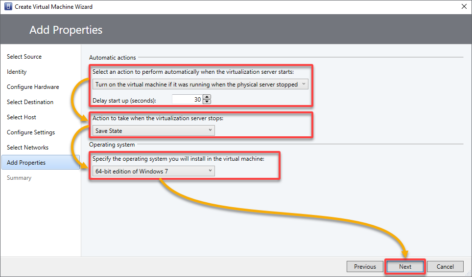 Configuring the VM's additional properties