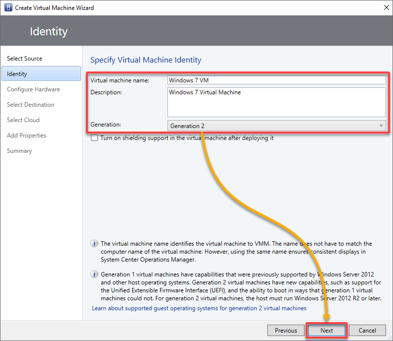 Configuring the VM identity