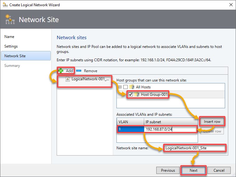 Configuring network sites