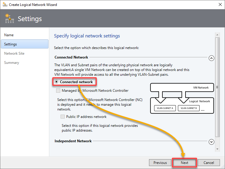 Specifying the logical network settings