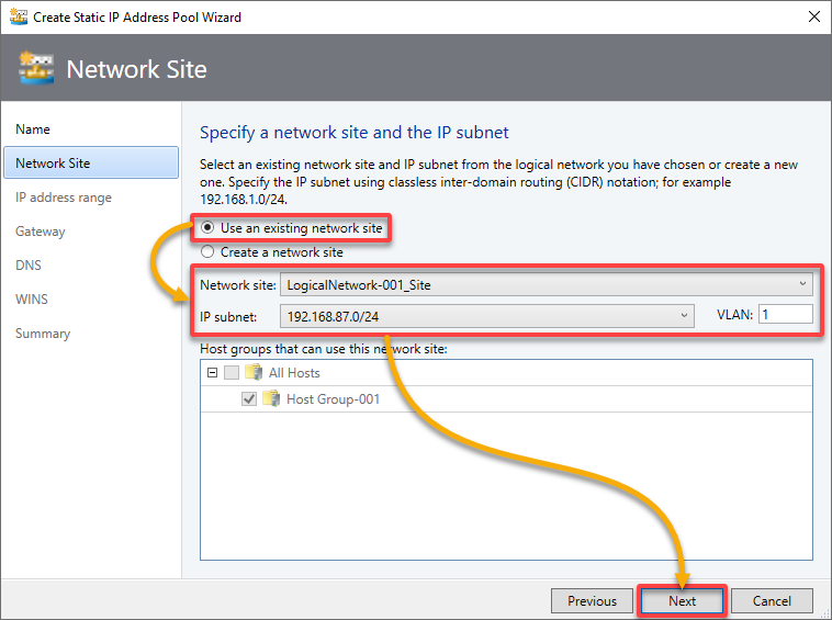 Configuring the IP subnets