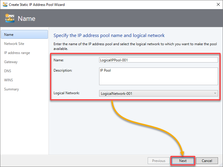 Naming the new IP address pool