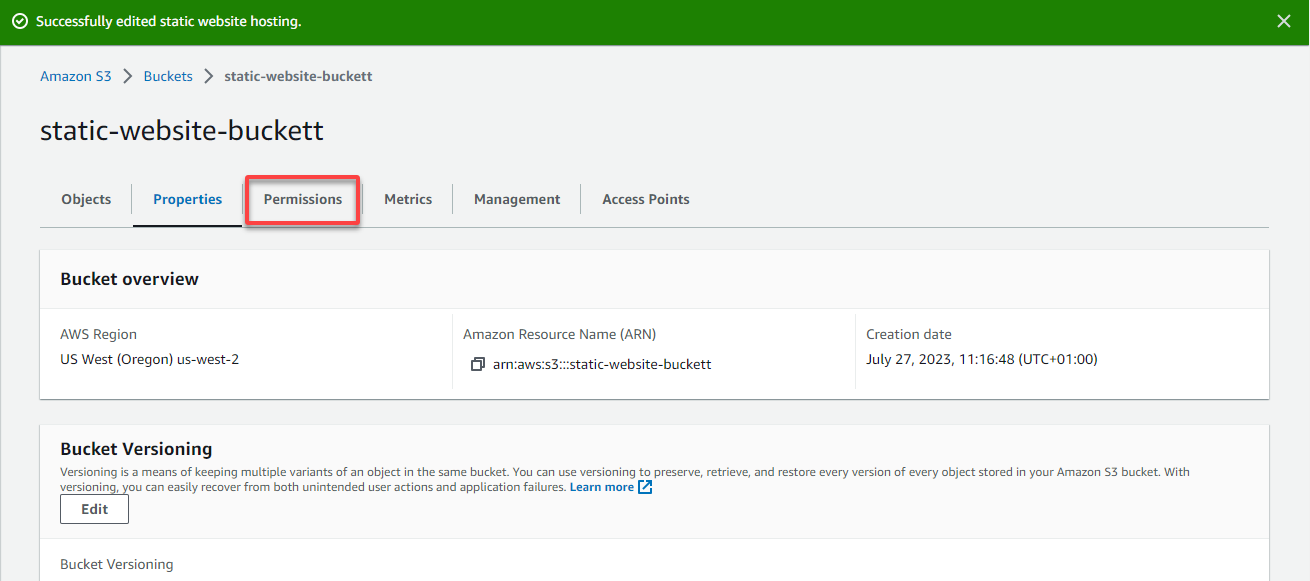 Accessing the bucket’s permissions