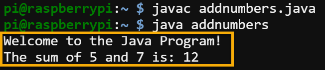 Executing a Java program to test the installation