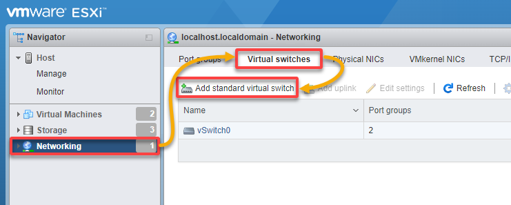 Initiating adding a new standard vSwitch