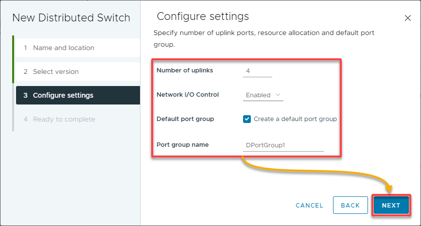 Configuring a default port group
