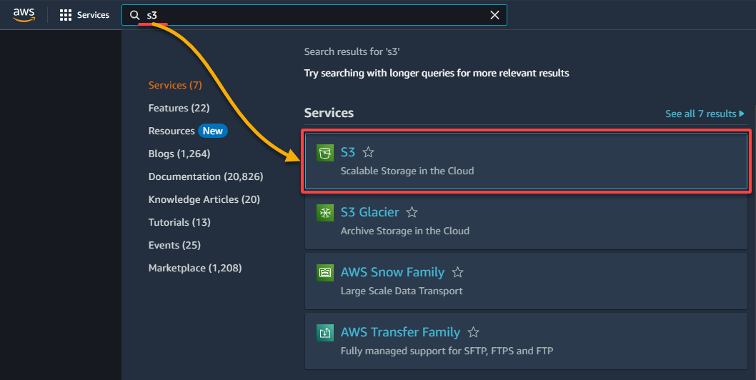 Accessing the S3 dashboard