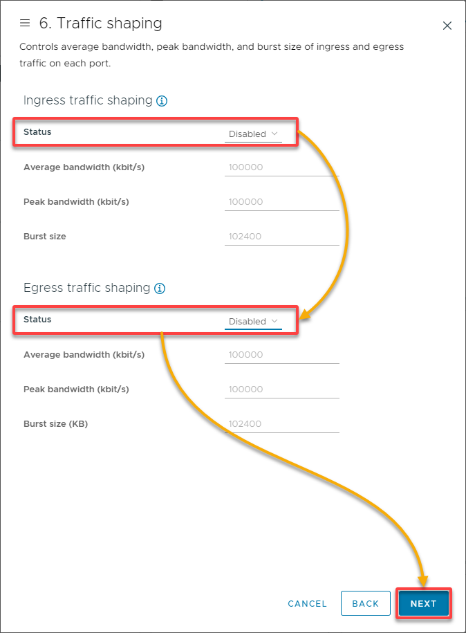Configuring the traffic shaping settings