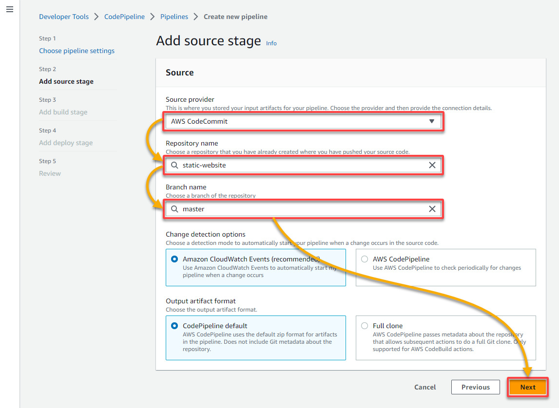 Configuring the source stage