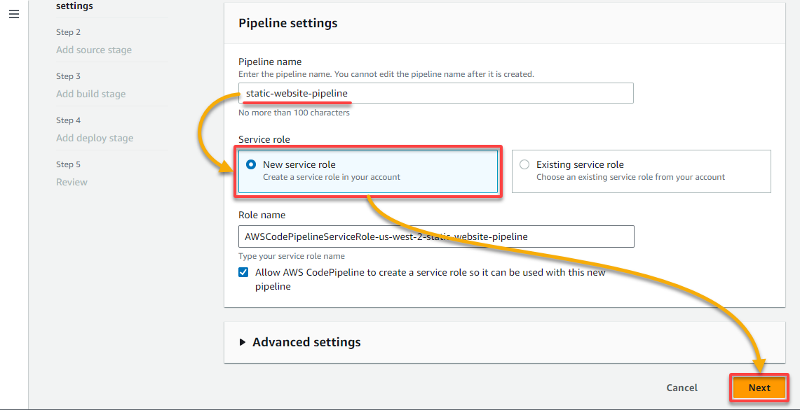 Configuring the pipeline settings