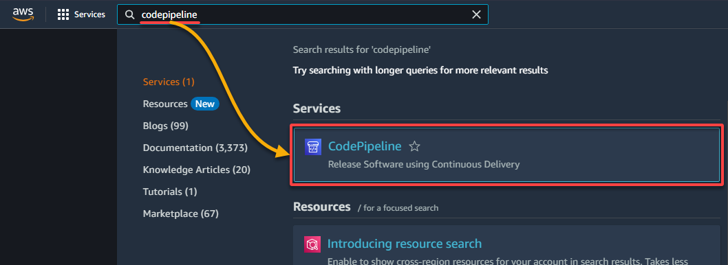 Accessing the CodePipeline dashboard