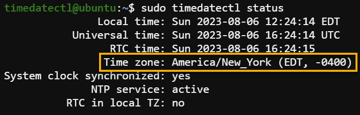 Verifying the newly-set system time zone