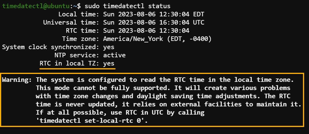 Verifying the hardware clock is set to local time